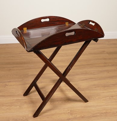 Lot 1078 - A GEORGE III MAHOGANY DROP FLAP BUTLER’S TRAY ON STAND