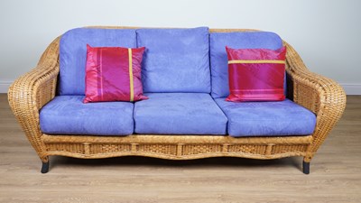 Lot 1095 - A CANE WORK THREE-SEAT SOFA