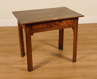 Lot 1112 - A 18TH CENTURY FRUITWOOD SINGLE DRAWER SIDE TABLE ON CANTED SUPPORTS