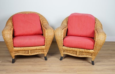 Lot 1118 - A PAIR OF CANE WORK ARMCHAIRS (2)