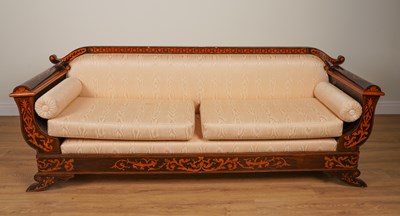 Lot 1155 - A 19TH CENTURY CONTINENTAL MARQUETRY INLAID ROSEWOOD SOFA