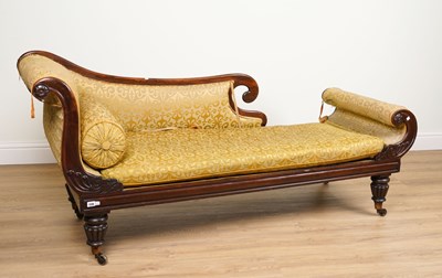 Lot 1170 - A REGENCY ROSEWOOD DOUBLE SCROLL END CHAISE LONGUE