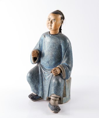 Lot 1275 - A RARE CHINESE EXPORT PAINTED CLAY FIGURE