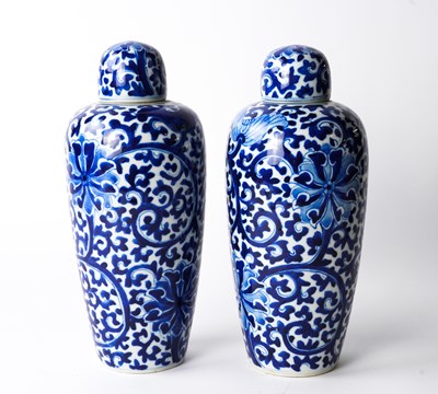 Lot 1288 - A PAIR CHINESE BLUE AND WHITE  VASES AND COVERS (4)