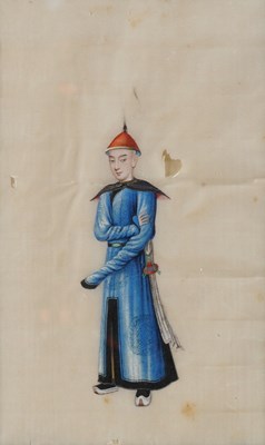 Lot 1292 - FOUR CHINESE RICE PAPER PAINTINGS AND A PAIR OF CHINESE EMBROIDERED PANELS (6)
