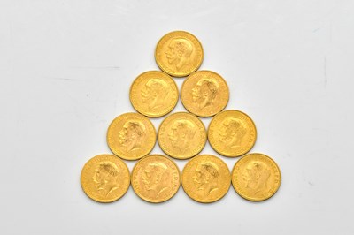 Lot 1451 - TEN GEORGE V SOVEREIGNS VARIOUS DATES  (10)