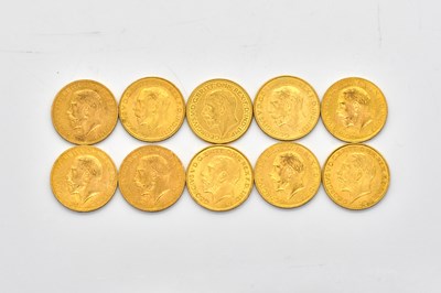 Lot 1458 - TEN GEORGE V SOVEREIGNS VARIOUS DATES  (10)