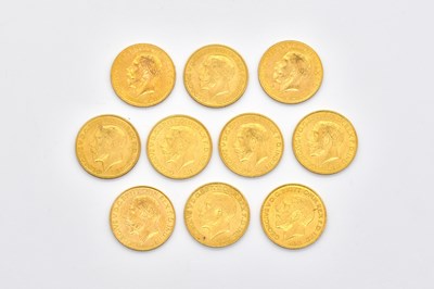 Lot 1473 - TEN GEORGE V SOVEREIGNS VARIOUS DATES (10)