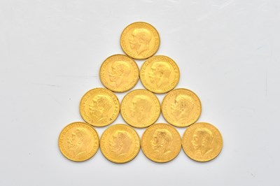 Lot 1476 - TEN GEORGE V SOVEREIGNS VARIOUS DATES  (10)