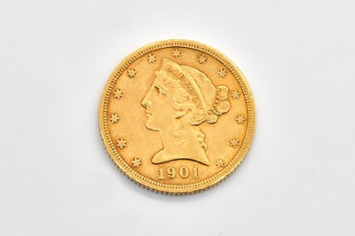 Lot 1491 - A U.S.A. GOLD FIVE DOLLARS 1901