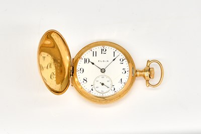 Lot 1718 - AN ELGIN GOLD CASED, KEYLESS WIND HUNTING CASED LADY'S FOB WATCH