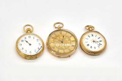 Lot 1722 - THREE GOLD LADIES FOB WATCHES (3)