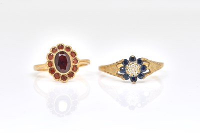 Lot 1882 - A 9CT GOLD, SAPPHIRE AND DIAMOND CLUSTER RING AND ANOTHER RING (2)
