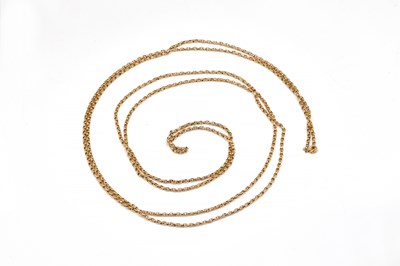 Lot 1890 - A GOLD OVAL LINK LONG GUARD CHAIN